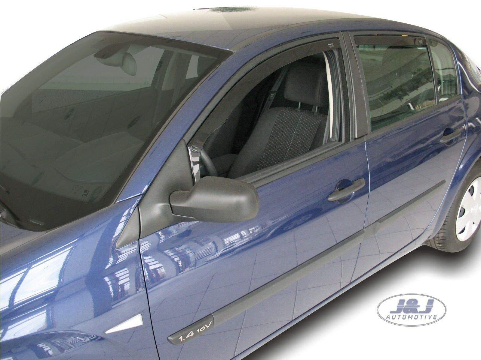 J&J AUTOMOTIVE Windabweiser passend für Renault Megane 2 4-Türer Limousine 2002-2008 4tlg, Heko Regenabweiser Vorne Hinten Getönt Dunkel Passform