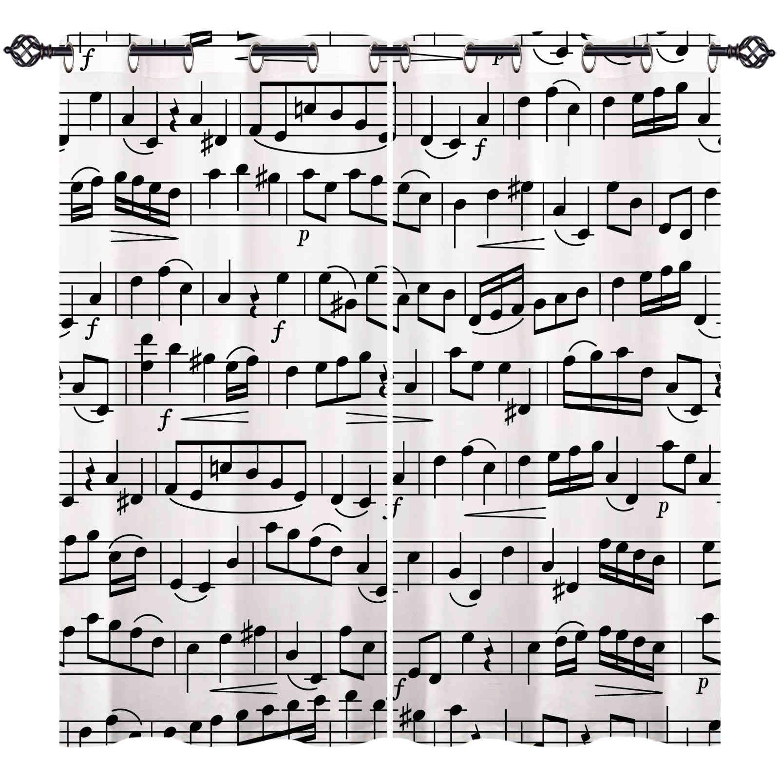 ANHOPE Musical Curtains Eyelet Thermal Insulated Blackout Curtains Music Stave Notes Print Pattern Ring Top Drapes for Kids Girls Boys Bedroom Living Room 52 x 63 Inch Drop 2 Panels โ image 1