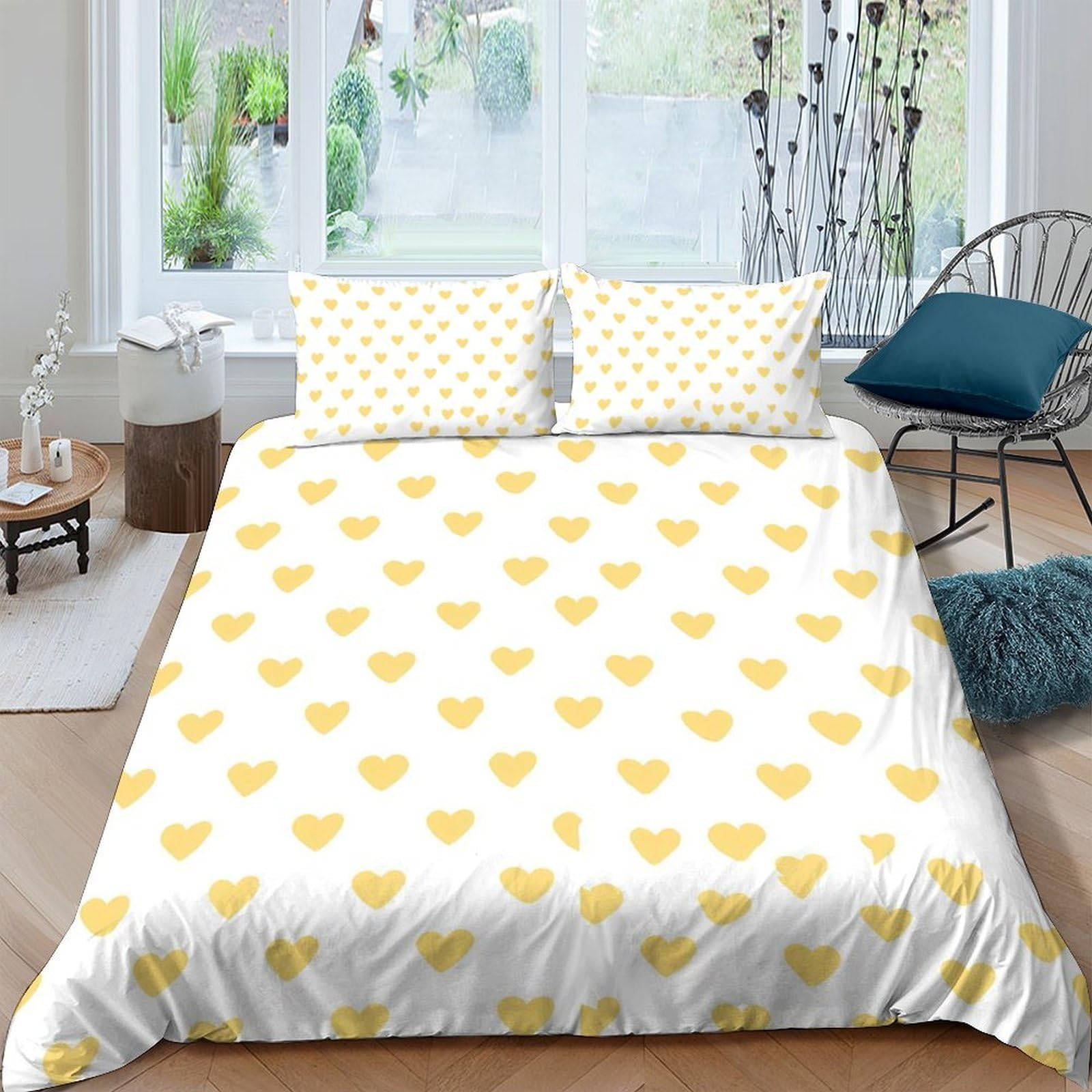 Ctjqhvkz Style-2 3D Printed Yellow Heart Fitted Sheet Microfiber Soft Breathable Polka Dot Mattress Cover For Bedroom Decor Single（135X200cm）