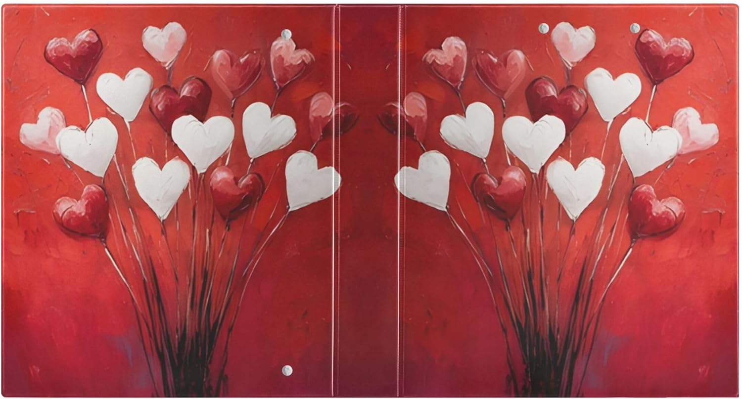 Valentine's Day Hearts 3 Ring Binders, 1.5” Round Ring Binders with Clipboard - Letter Size, 3 Interior PVC Clear Pockets & Anti-Slip Clip for Office School Supplies, 2PCS