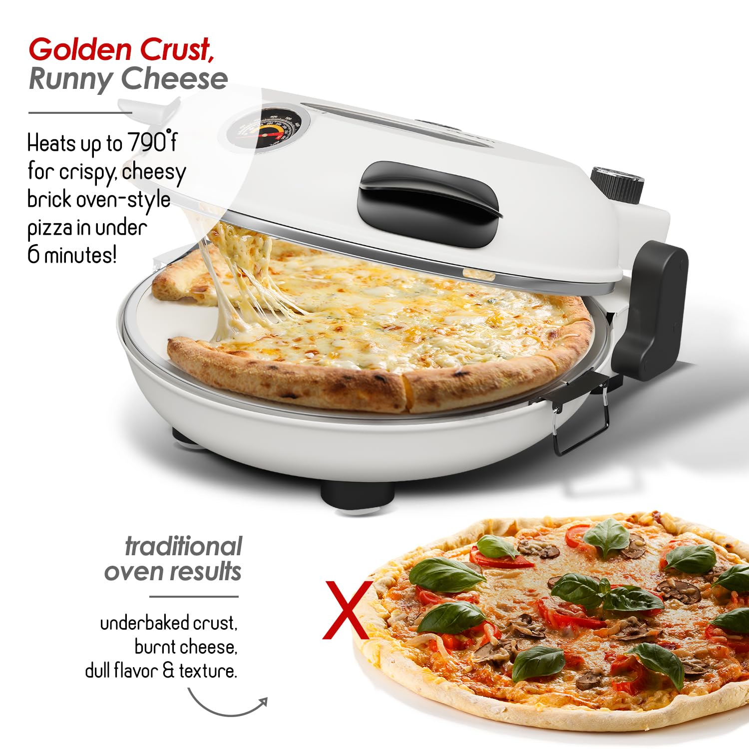 Eatex Electric Pizza Oven Indoor, 12 Inch Countertop Pizza Oven, Portable Stone Pizza Oven, Heats up to 790°F for Crispy Crust, Pizza Maker Machine for Home – Cream - Additional View