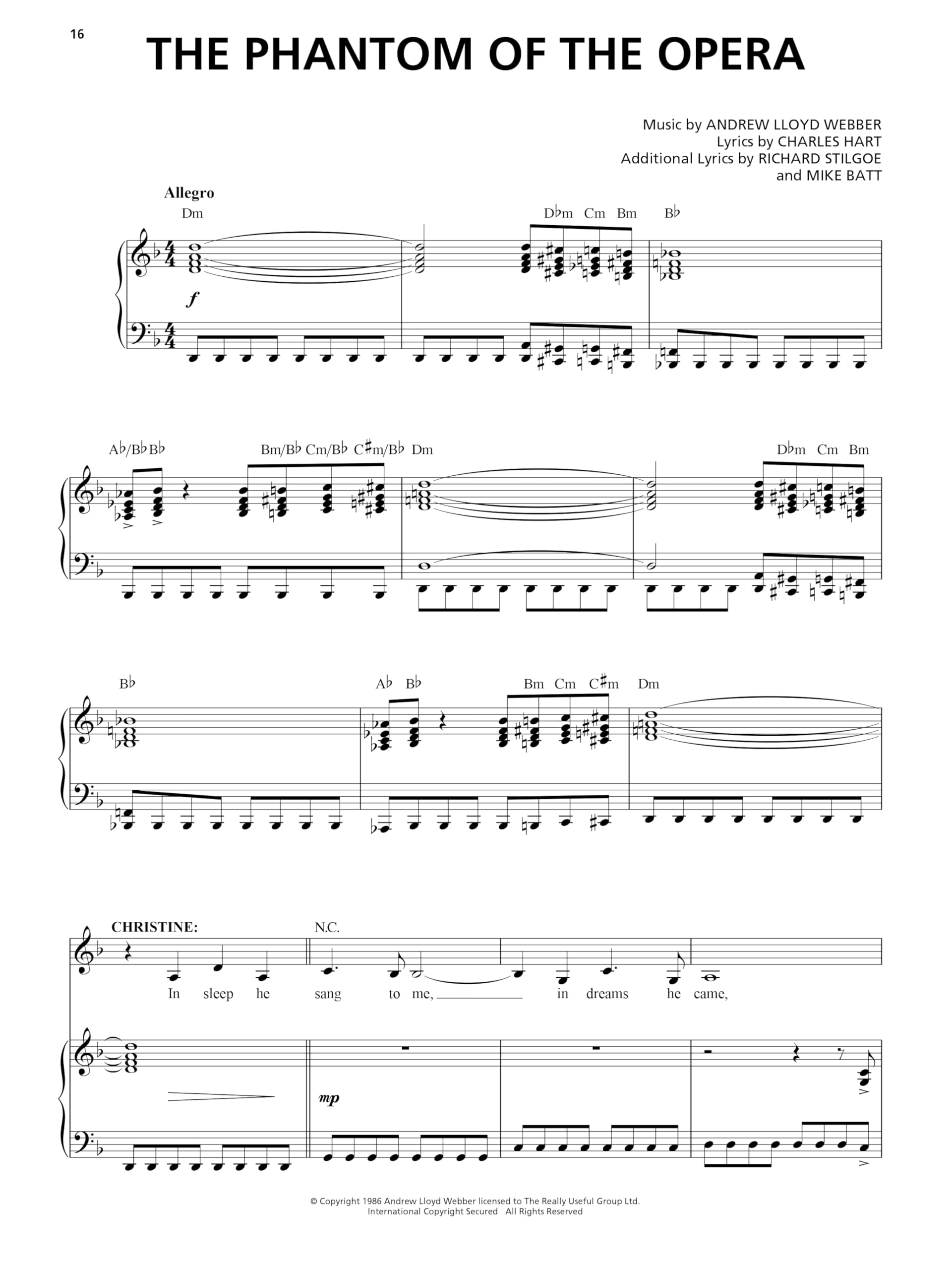 The Phantom of the Opera: Vocal Line with Piano Accompaniment