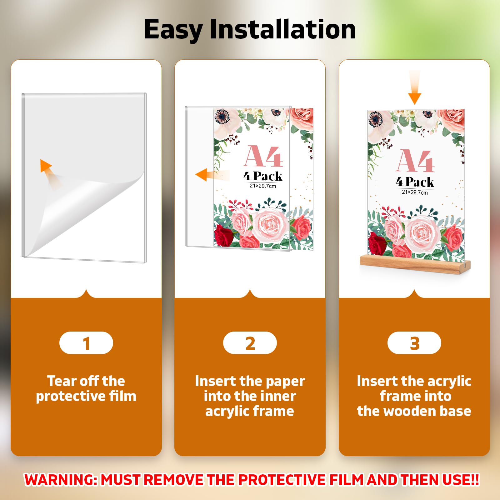 Lot De 4 Porte-Affiches Acrylique A4 - Support Double Face En T Transparent Pour Menu Prix Photo