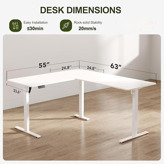 Cubiker L Shaped Standing Desk, 63 Corner Standing Desk L Shape, L Shaped Adjustable Desk with Splice Board, White