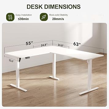 Cubiker L Shaped Standing Desk, 63 Corner Standing Desk L Shape, L Shaped Adjustable Desk with Splice Board, White