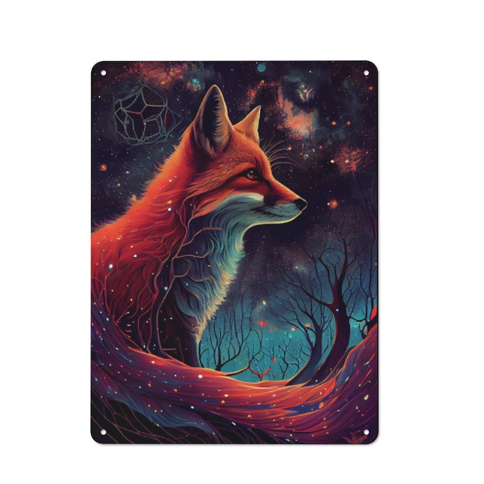 Junmoney Fox Galaxy Nature Metal Sign 40X30cm With For Garage Wall, Vintage Decor, Tin Sign Wall Decor For Garages And Workshops