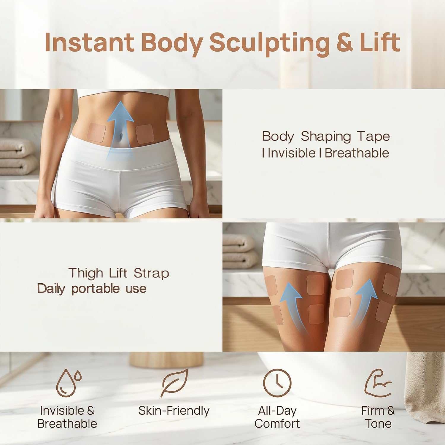 Foleto 60 Pcs Thigh Lift Tape Body Tape for Women, Skin Tape for Loose Skin, Body Tape for Loose Skin, Thigh Tape for Sagging Skin- Anti-Friction