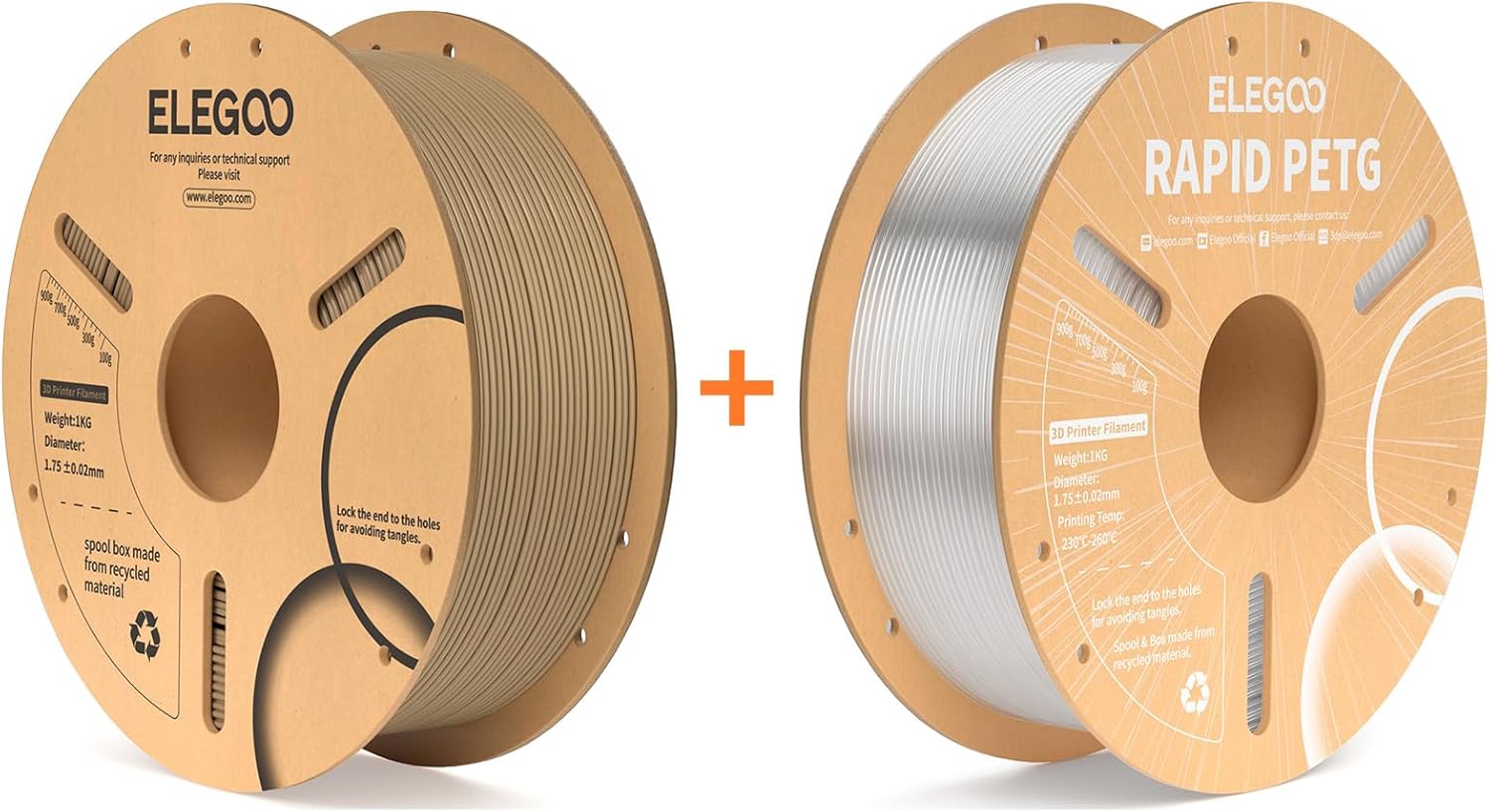 Wood PLA Filament 1KG & Rapid PETG Filament Transparent 1KG