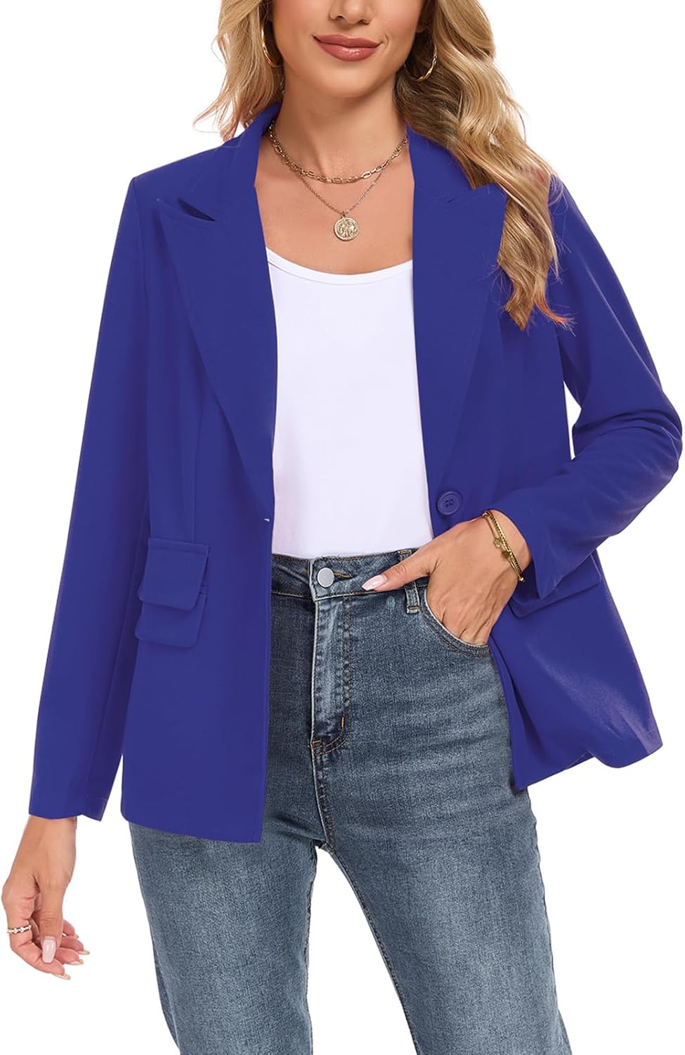 Womens Casual Blazer Long Sleeve Open Front Lapel Button Blazers Work Office Blazer Jacket with Pockets