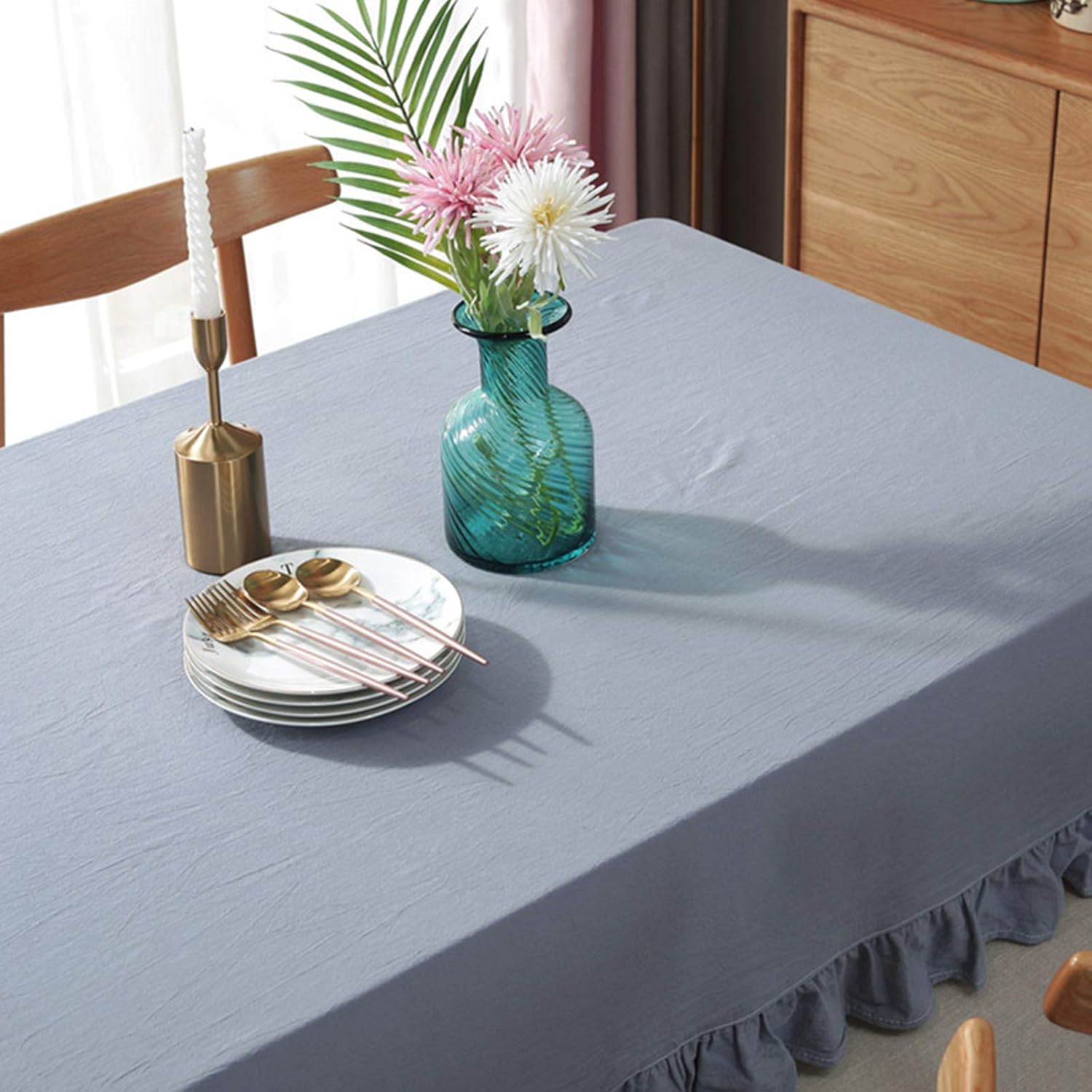 rismart Ruffle Rectangular Linen Table Cloth Cover Tablecloth Blue,140 x 260 cm