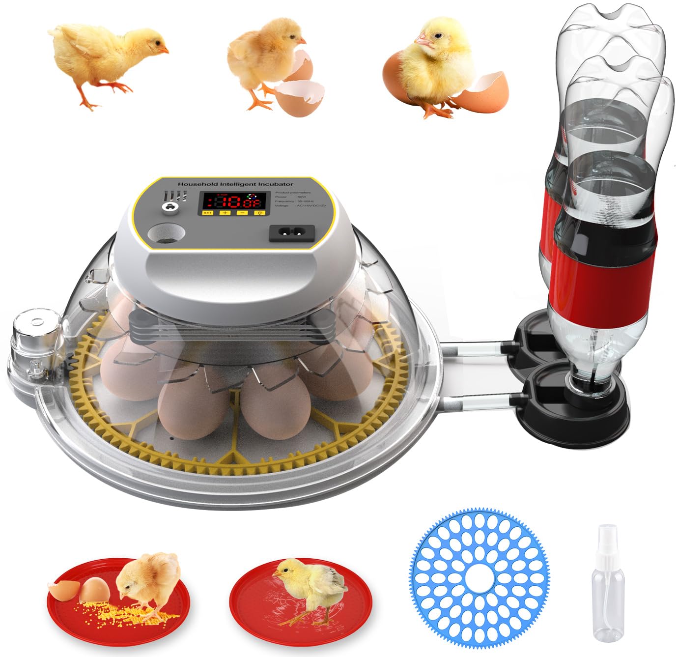 DETODDA 8-33 Eggs Incubators for Hatching Eggs, Incubator for Eggs Automatic Turning, Egg Candler, Automatic Egg Incubator for Hatching Chicken Duck Goose Quail, 2 Egg Trays + 2 Feeding Plates