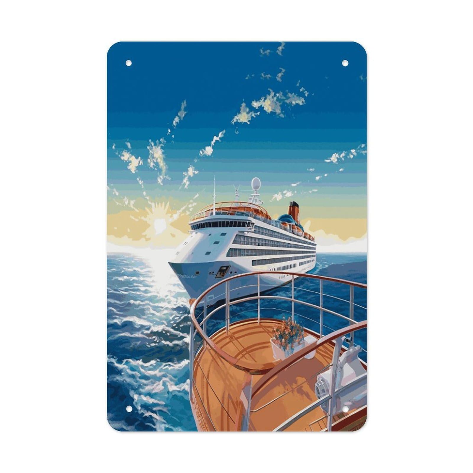 LDGSUPH Summer Sea Cruise Wall Art Prints Folded Edge Iron Sheet Painting with Holes for Wall Prints Decorative Picture Metal Signboard Decor Painting for Outdoor Indoor Wall Decor