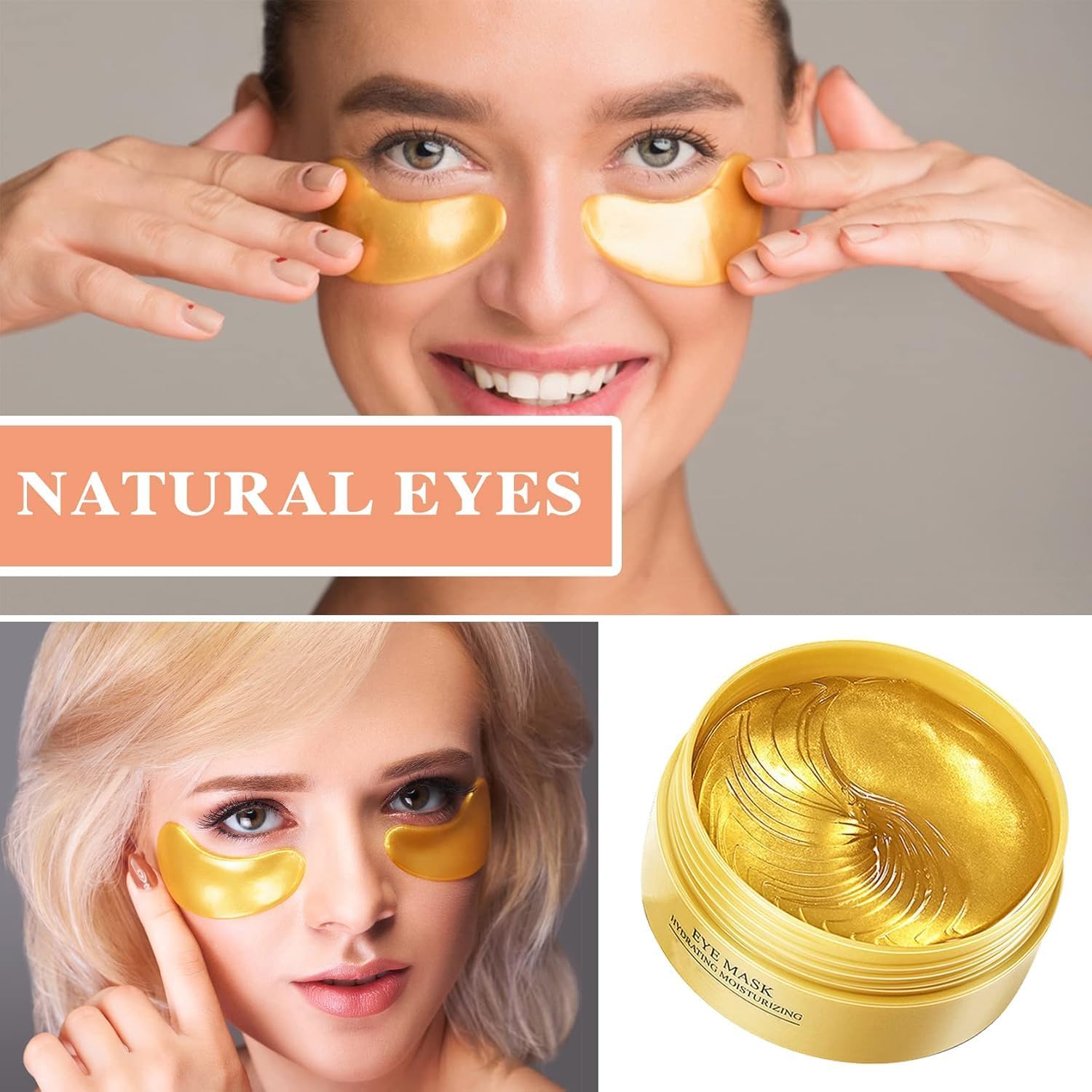 Under Eye Patches 60 Pcs 24K Gold Eyes Mask Puffy Eye & Dark Circles Treatments,Reduce Under Eye Bags and Smooth Wrinkles, Skin Care Pads | Hydrogel Patch Mask Eyes Treatment for Dryness Relief 1