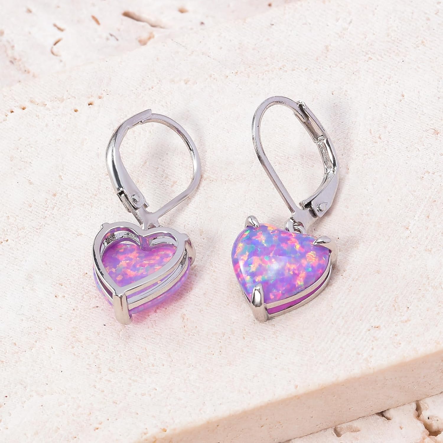 CiNily Heart Opal Earrings Leverback Drop Earrings for Women Hypoallergenic, Pendant Earrings 14K White Gold/Rose Gold Dangle Earrings Opal Hoops Birthday Wedding Mothers Day Jewelry Gifts - Image 5