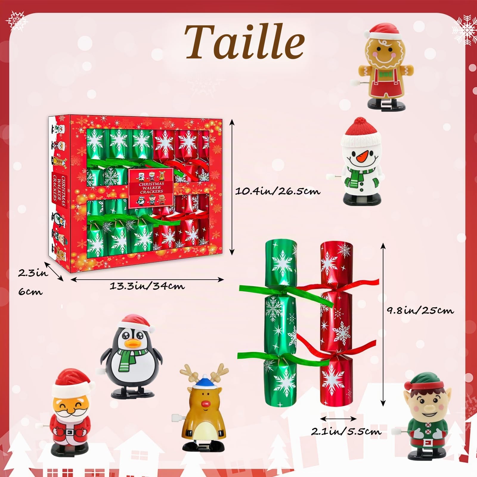 Lot de 6 Crackers de Noël de Luxe 25,4 cm avec Jouets d'Horloge, Cadeaux de Fête, Cadeaux Fantaisie pour Enfants, Décoration de Table