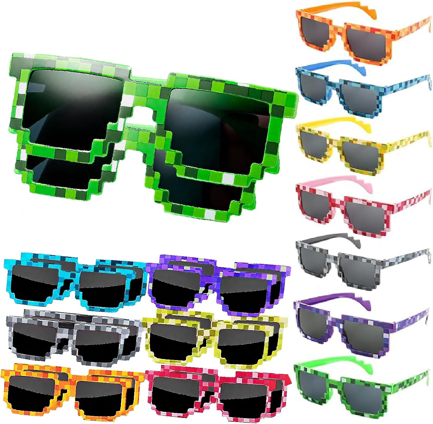 21 Pack Pixel Sunglasses Vedio Mosaic Game Style Glasses Party Favors in 7 for Photo Props Decorations Supplies