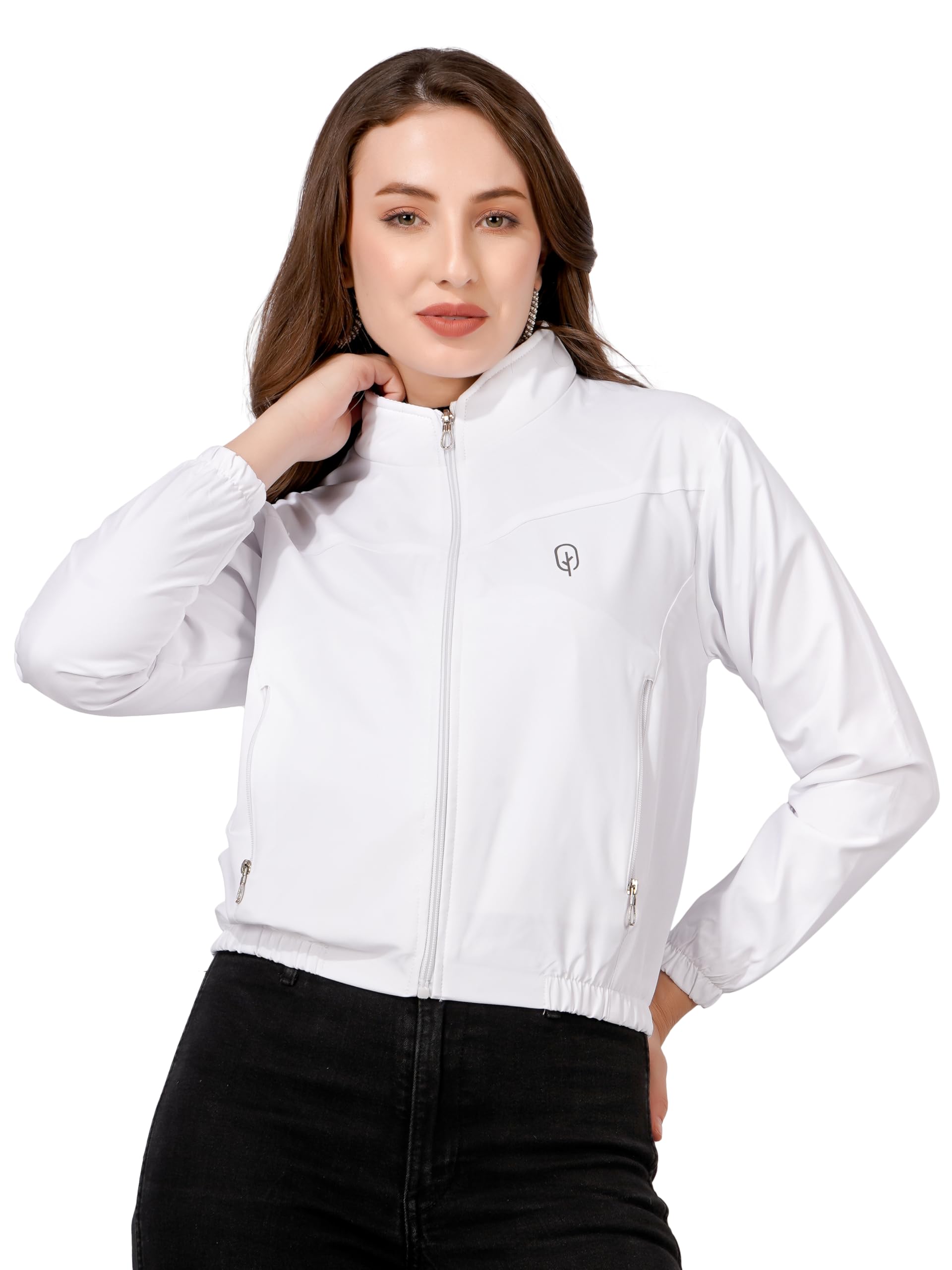 Women’s Solid Zip-Up Bomber Jacket | Lightweight Stylish Casual Jacket with Stand Collar-picture-15