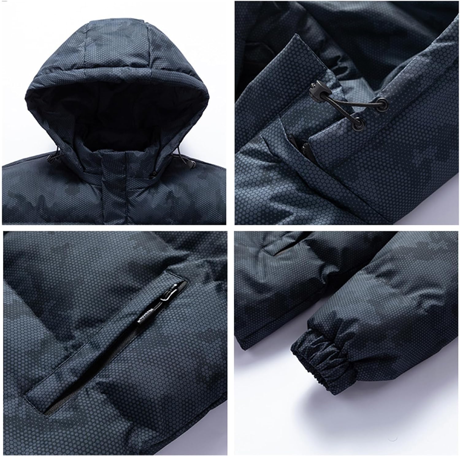 evzosrz Mens Puffer Jackets Plus Size Quilted Thick Warm Fuzzy Fleece Lined Winter Down Coat Hoodie Zip Wind Water Repellent