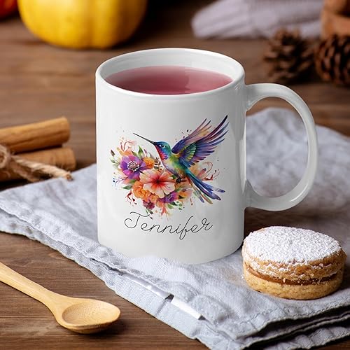 Miniatura 2 de Taza de café personalizada para colibrí, ideas de regalo para niñas y mujeres, taza de té personalizada de colibrí floral a elegir el nombre,