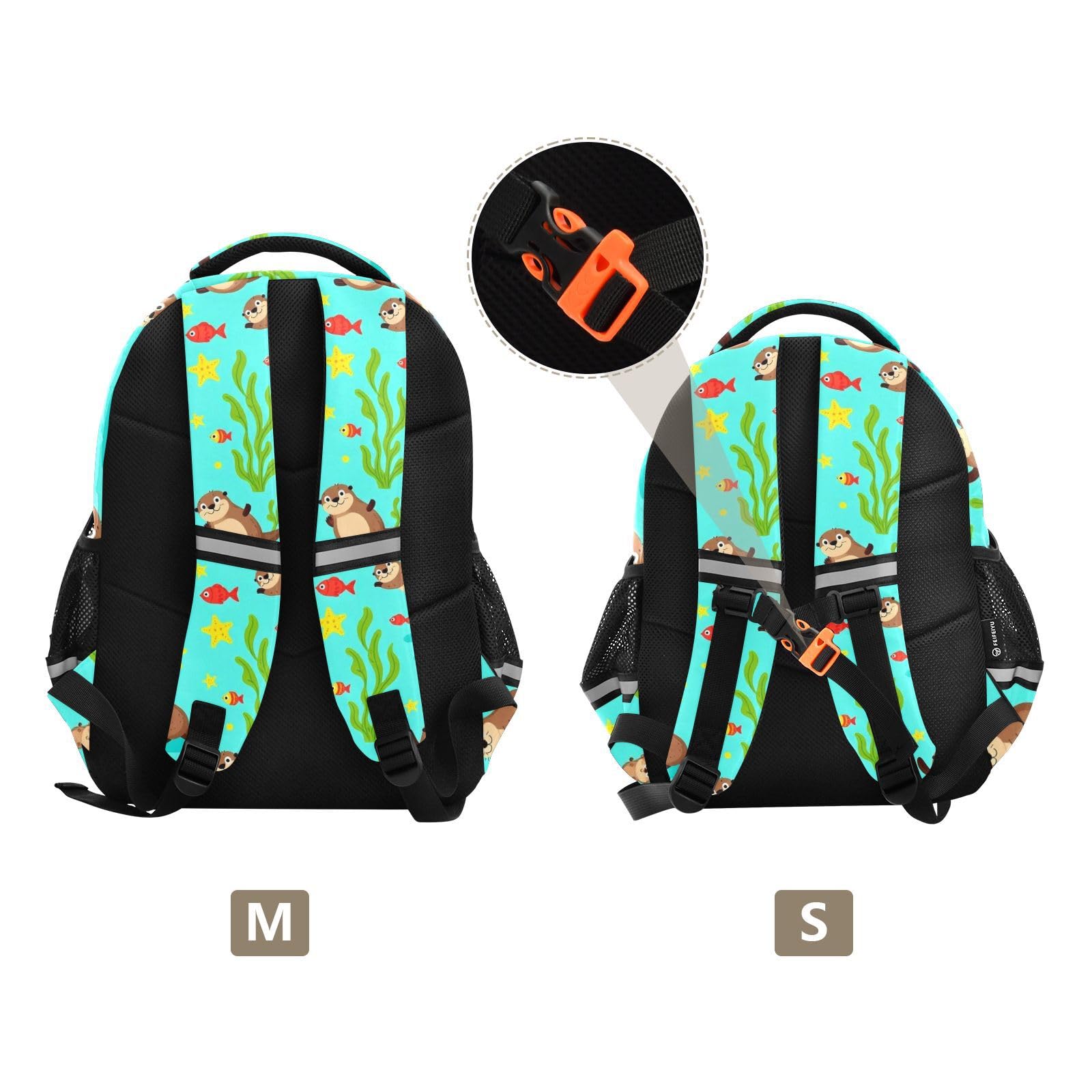 KLL Zaini scolastici per bambini ragazzo/ragazza studente Bookbag bambino zaino da viaggio carino lontre nuoto azzurro