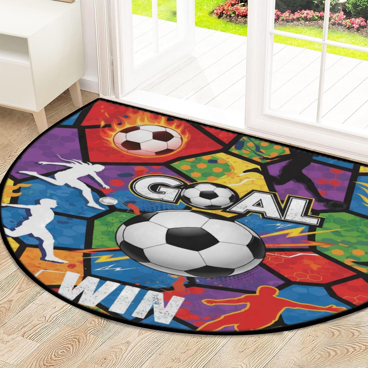 Große halbrunde Fußmatte, Fußballtor, rutschfest, saugfähig, halbrund, Eingangsbereich, niedlich, weich, halbrund, waschbar, Teppich für Küche, Badezimmer, Schlafzimmer, 160 x 100 cm