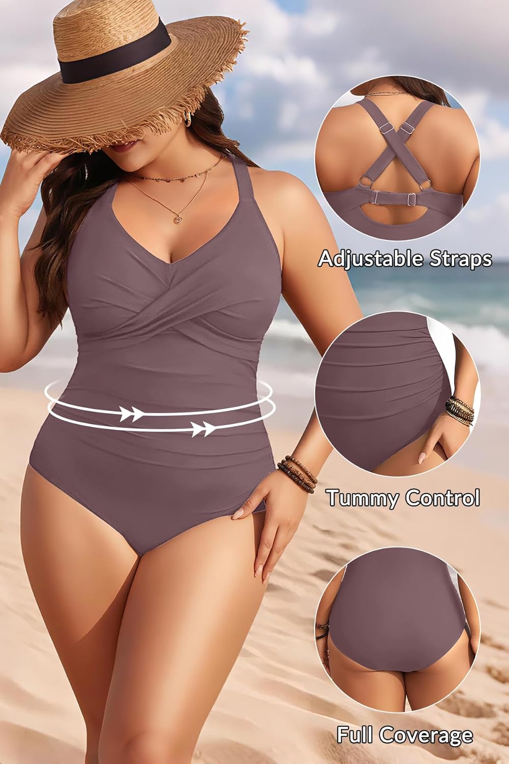 Aqua Eve Plus Size One Piece Swimsuit - Women's Tummy Control Bathing Suit Retro Full Coverage Swimwear 2025 - Image 4