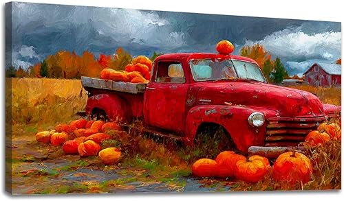 Miniatura 29 de 24"x 48" Fall Canvas Wall Art Highland Cow Rustic Vintage Forest Landscape Farmhouse Autumn Framed Pictures Painting Print Large Wall Art for Living