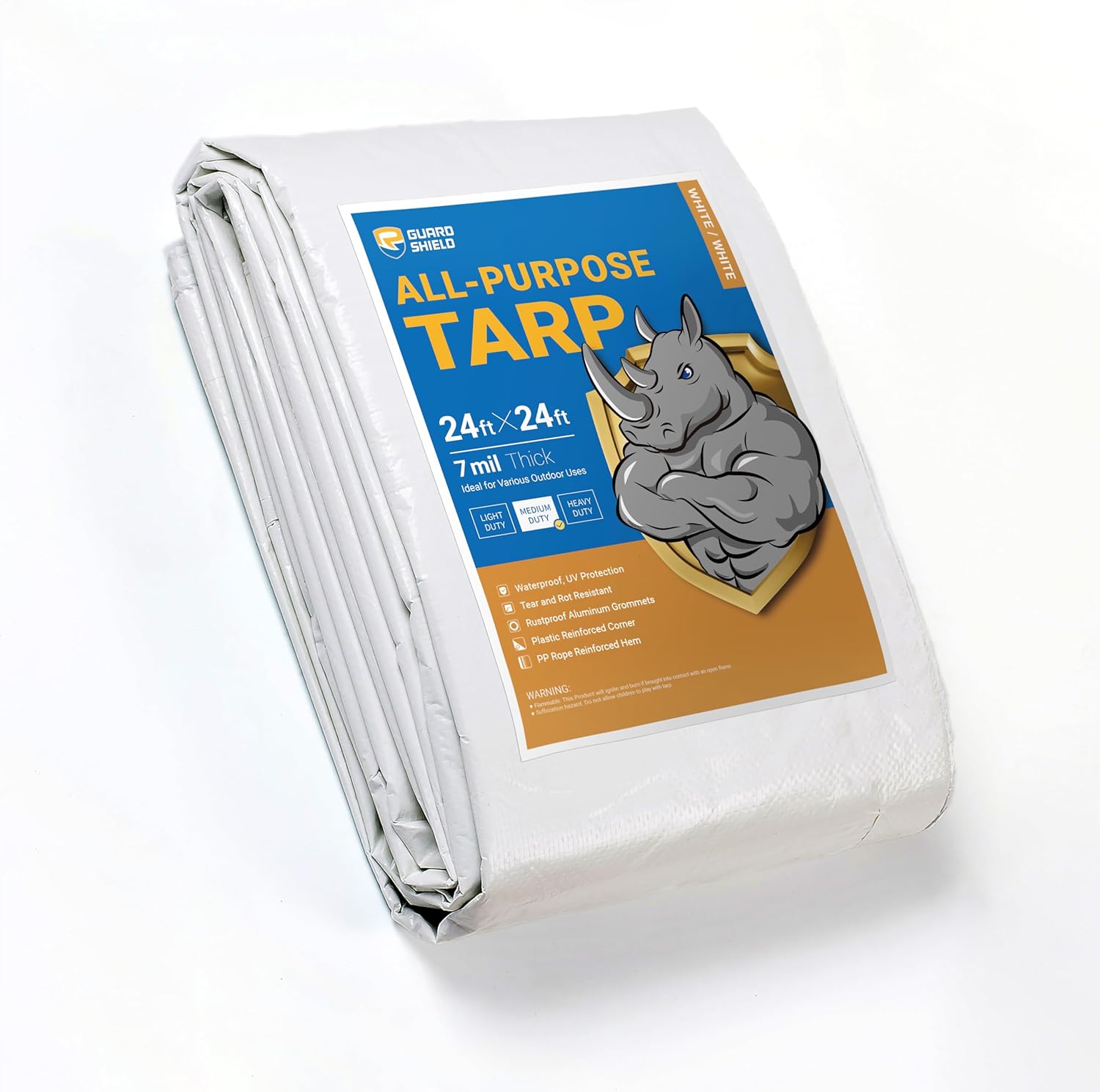 GUARD SHIELD White Tarp 24x24 Feet Medium Duty All Purpose Poly Tarps Cover 7mil White 24x24