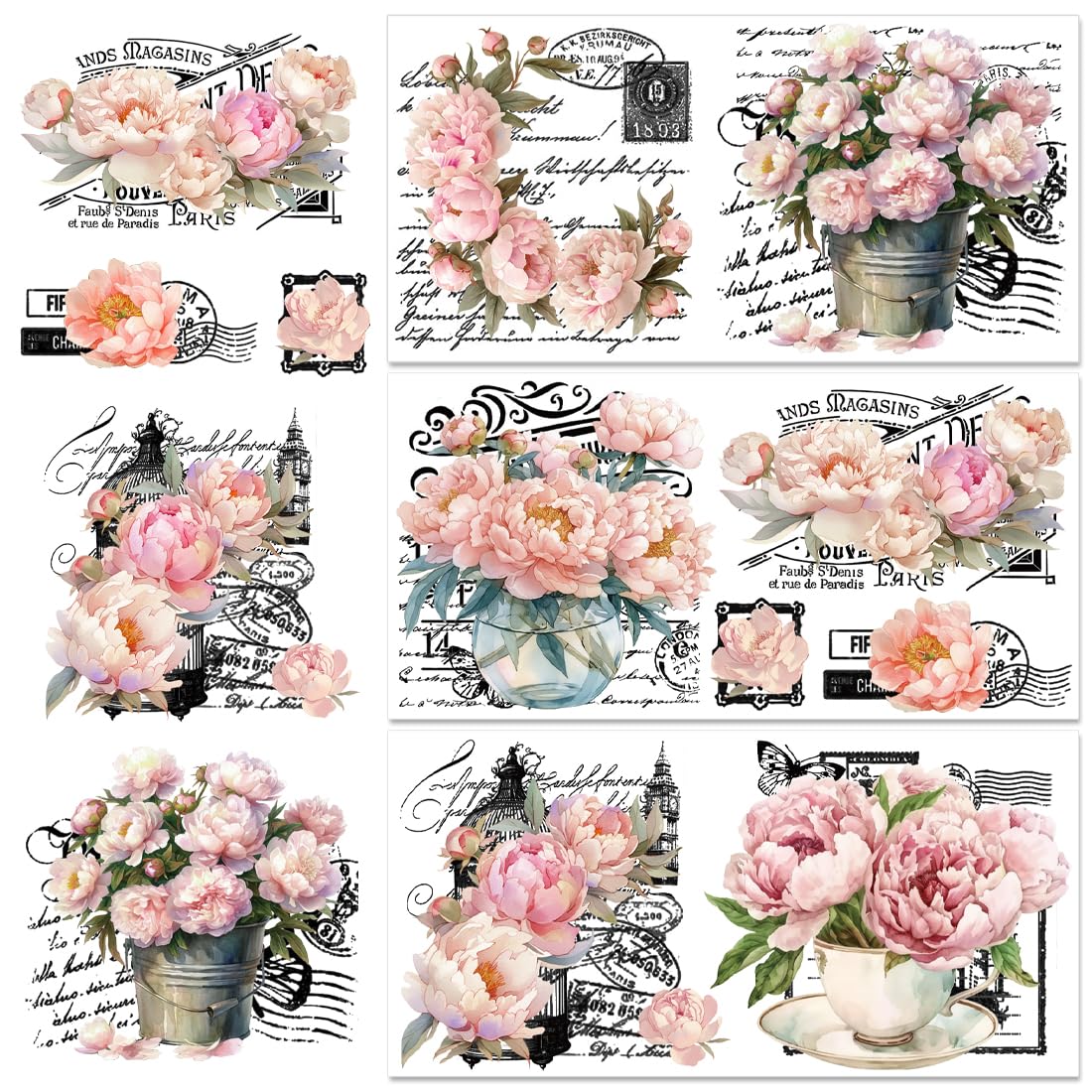 Feuilles de transfert pivoines pour restaurer un meuble ancien sans peindre