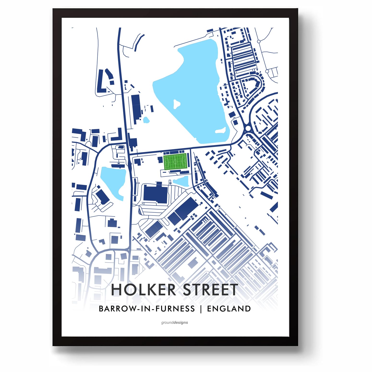 Grounddesigns Men's White And Blue Barrow Afc Football Gift Holker Street Stadium Art Map Unframed A3 Print