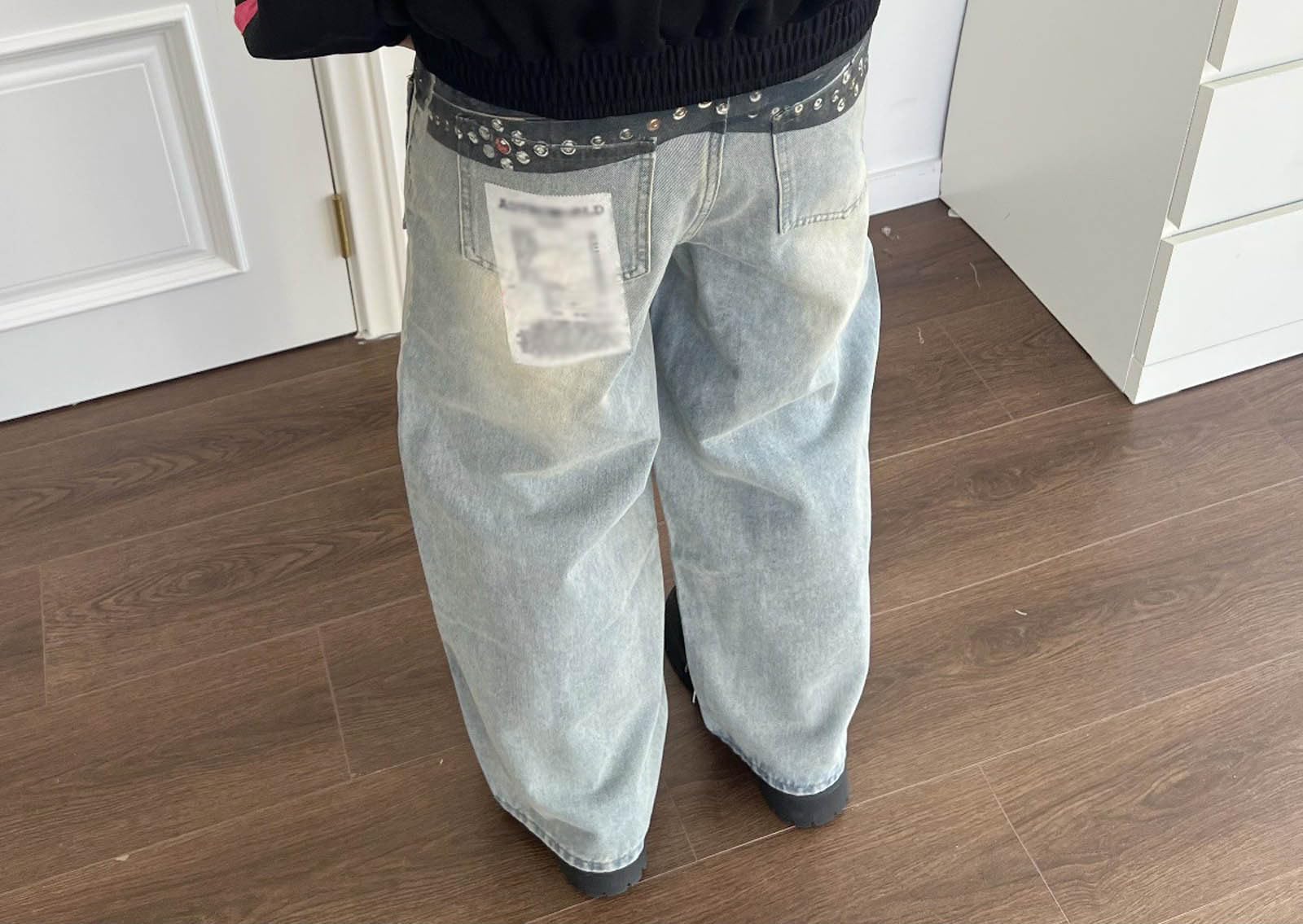 Generico Jeans Baggy Zampa Invernali Pantaloni Y2K Loose Uomo Balloon Larghi Elefante Moto Slim Strappati Fit Salopette Cargo Jins