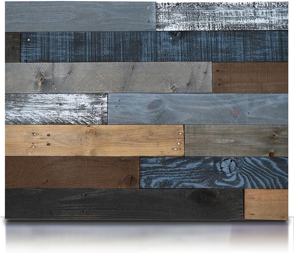Rustic Wood Slat Pallet Wall Panel Planks for Home Accent Walls Made from Wooden Pallets Blue Dark Winter Blend Color - Easy Nail Up Barnwood Panels for Interior Wall by PalletScapes (50SQFT)