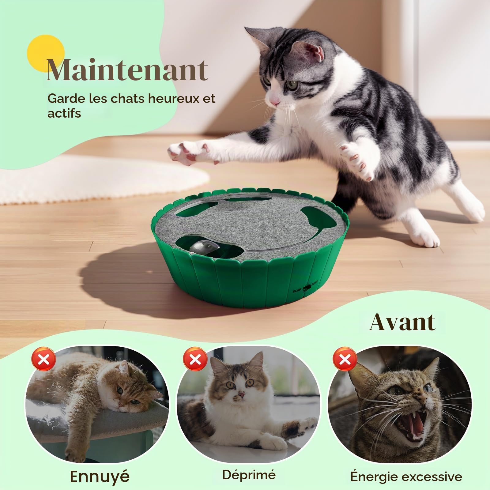 Pawaboo Jouet pour Chat avec Souris Qui coule, Jouet électrique interactif pour Chat en Mouvement, Teaser Rotatif Automatique, Pop and Play, Cache-Cache, Jouet de Chasse pour Animal de Compagnie,