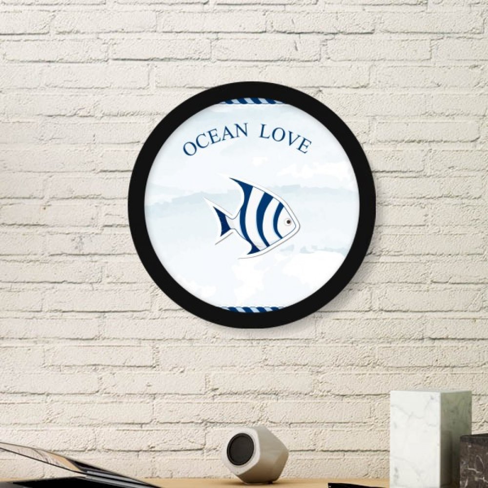 Cadre photo rond poisson tropical en bois noir moyen décor mer DIYthinker