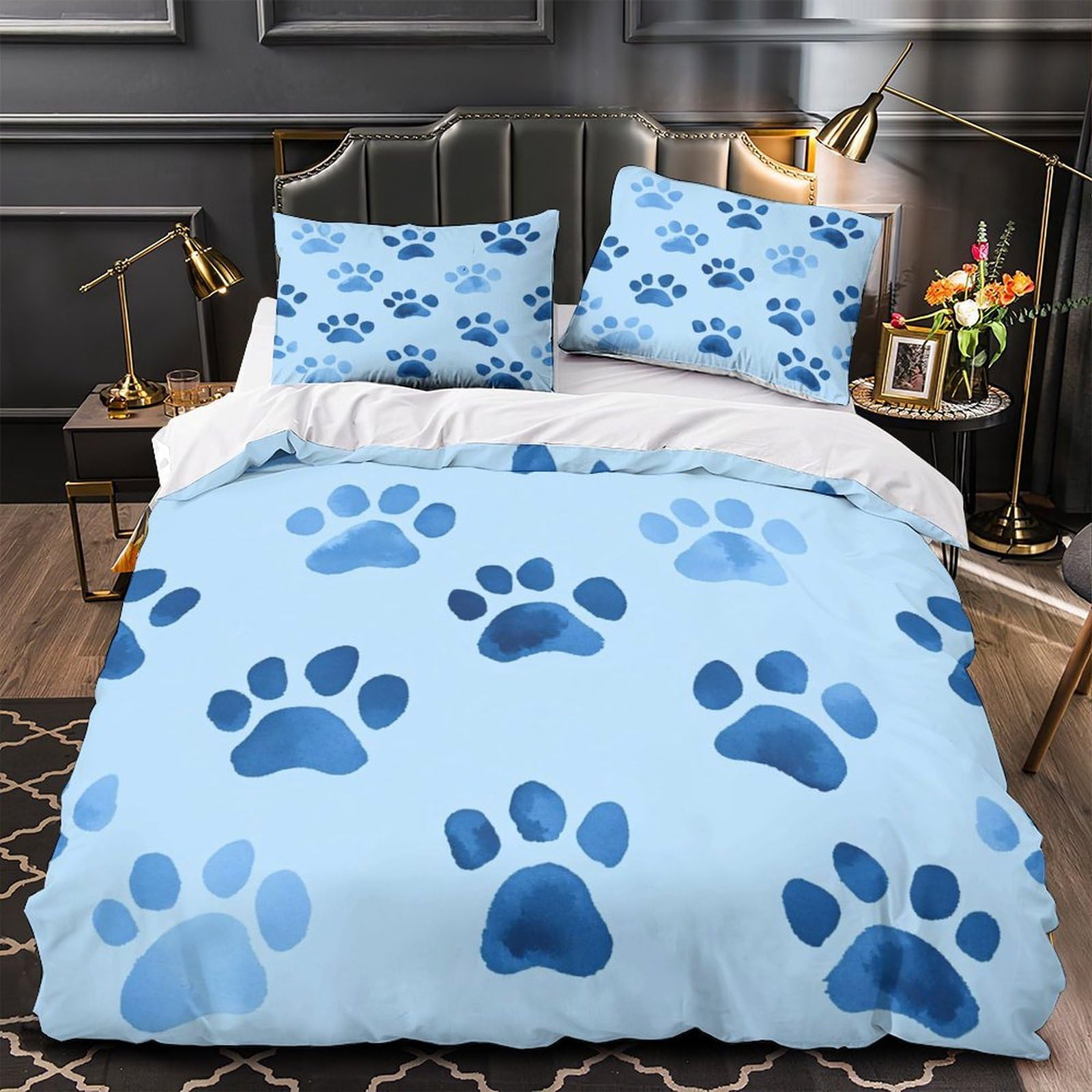 Housse de couette pattes de chien 135x200 microfibre