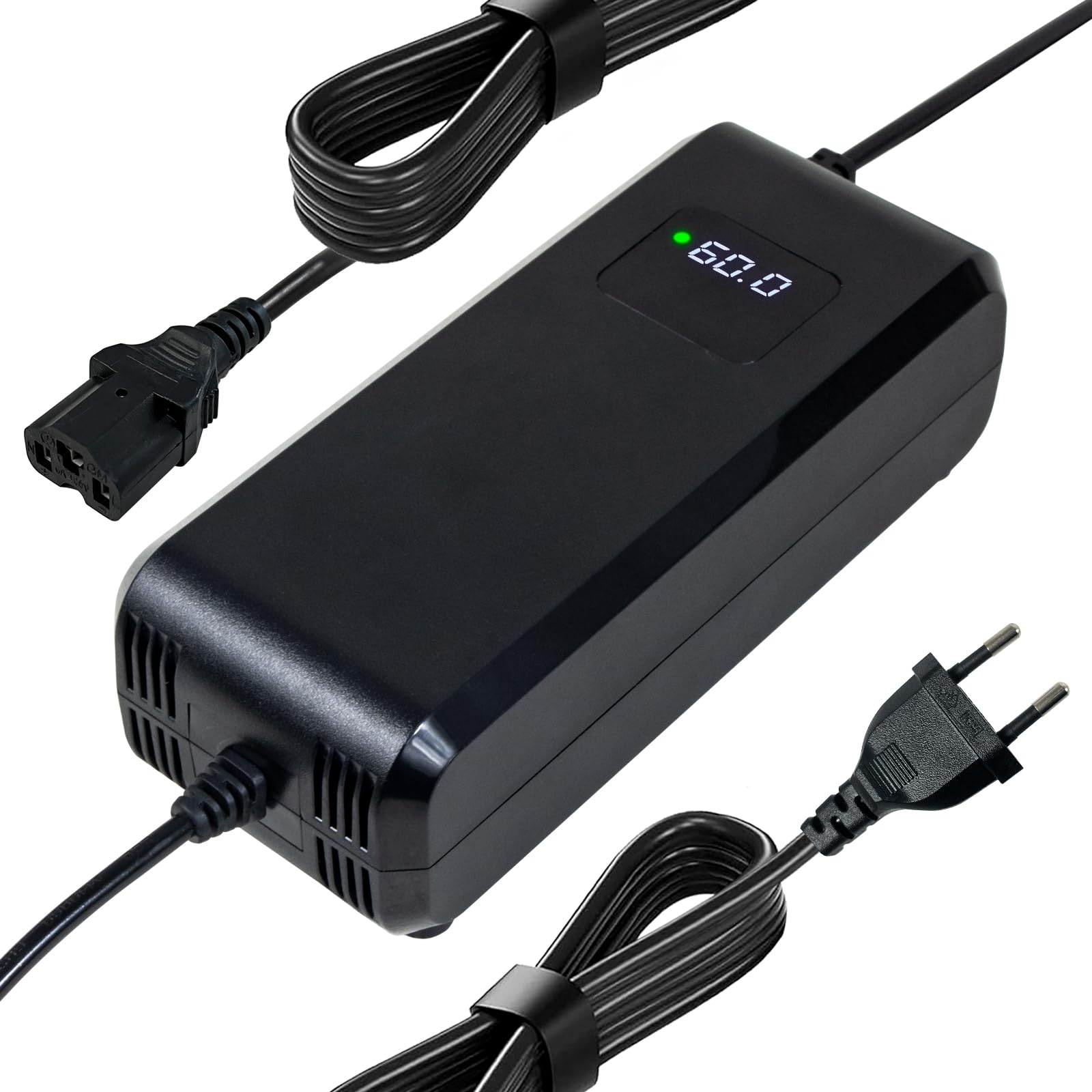 Cargador de batería de plomo ácido 60 V 20 Ah para scooters eléctricos, cargador de CA y CC con pantalla de enchufe de 3 pines