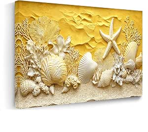 Amazon.com: ANCROUTERY Coastal Seashell Canvas Wall Art Yellow Bathroom ...