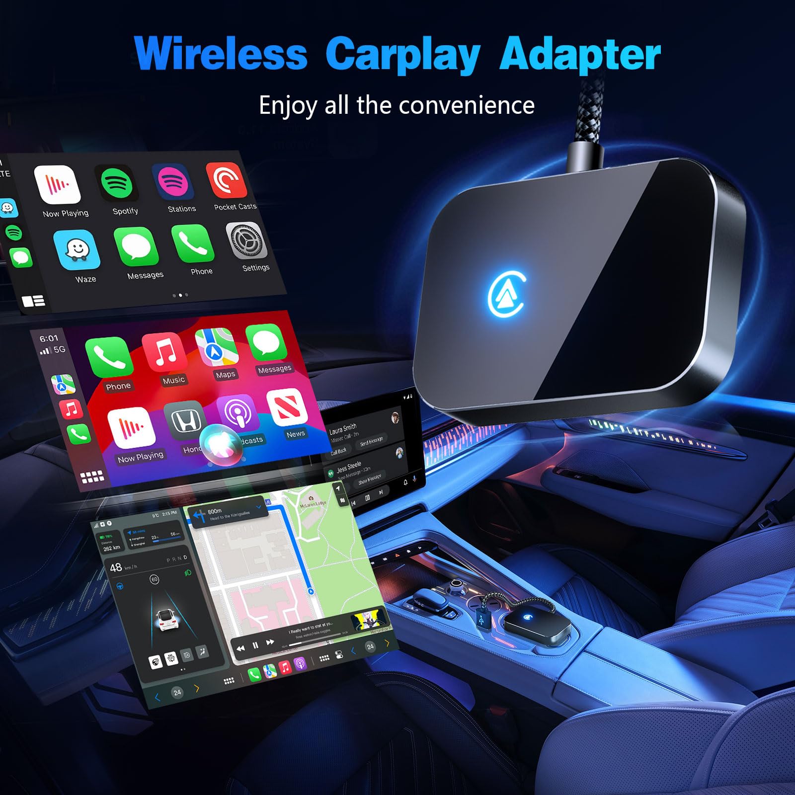 Wireless CarPlay Adapter for iPhone, 2025 Upgraded Convert Wired to Wireless Plug & Play CarPlay Dongle with USB-C, Non-Delay Mini CarPlay Wireless Adapter for iPhone iOS 10+ & Cars Since 2016 (Black)