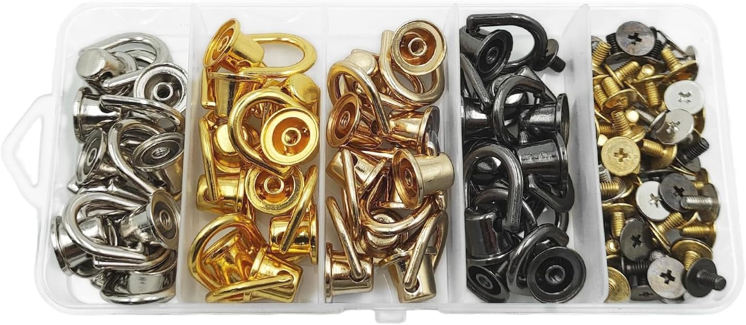 40 Pcs D-Ring Side Lugs for Bag Straps - Sturdy Metal Hardware Kit with Screw Rivets for Handbag Making & Leather Crafting (4 Color)