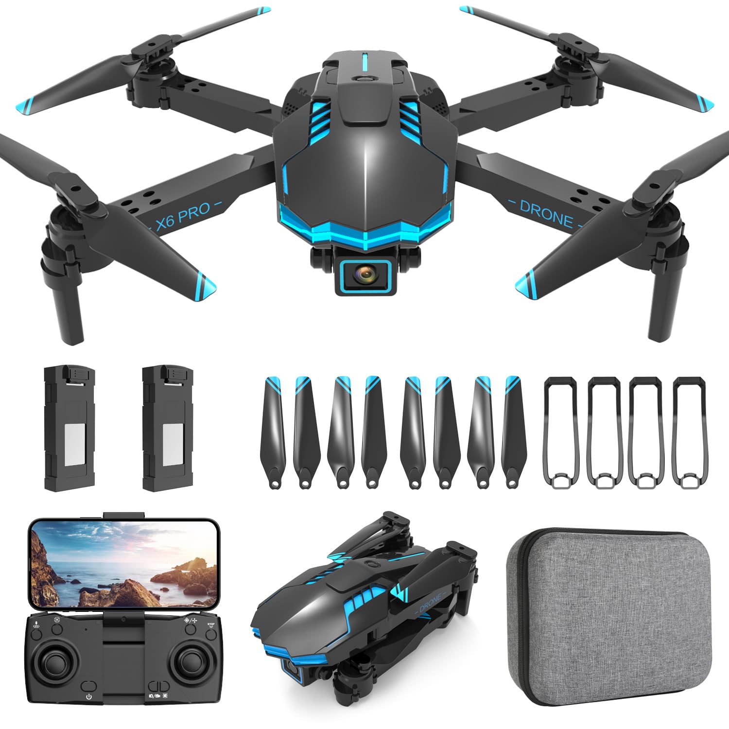 Drone con Telecamera 1080P per Bambini e Adulti Mini Droni Pieghevole per Principianti, 30min di Volo/Altitudine Mantenimento/Volo Circolare, Regalo per Uomo Ragazzo, Meno di 250g (Blue)