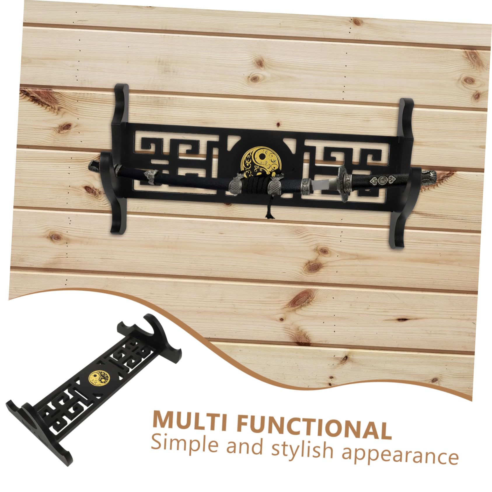 Soporte de Espada para Montaje en Pared de Madera Negro | Diseño Clásico Hueco, Estilo Moderno y Tradicional, Pieza Decorativa para Pared