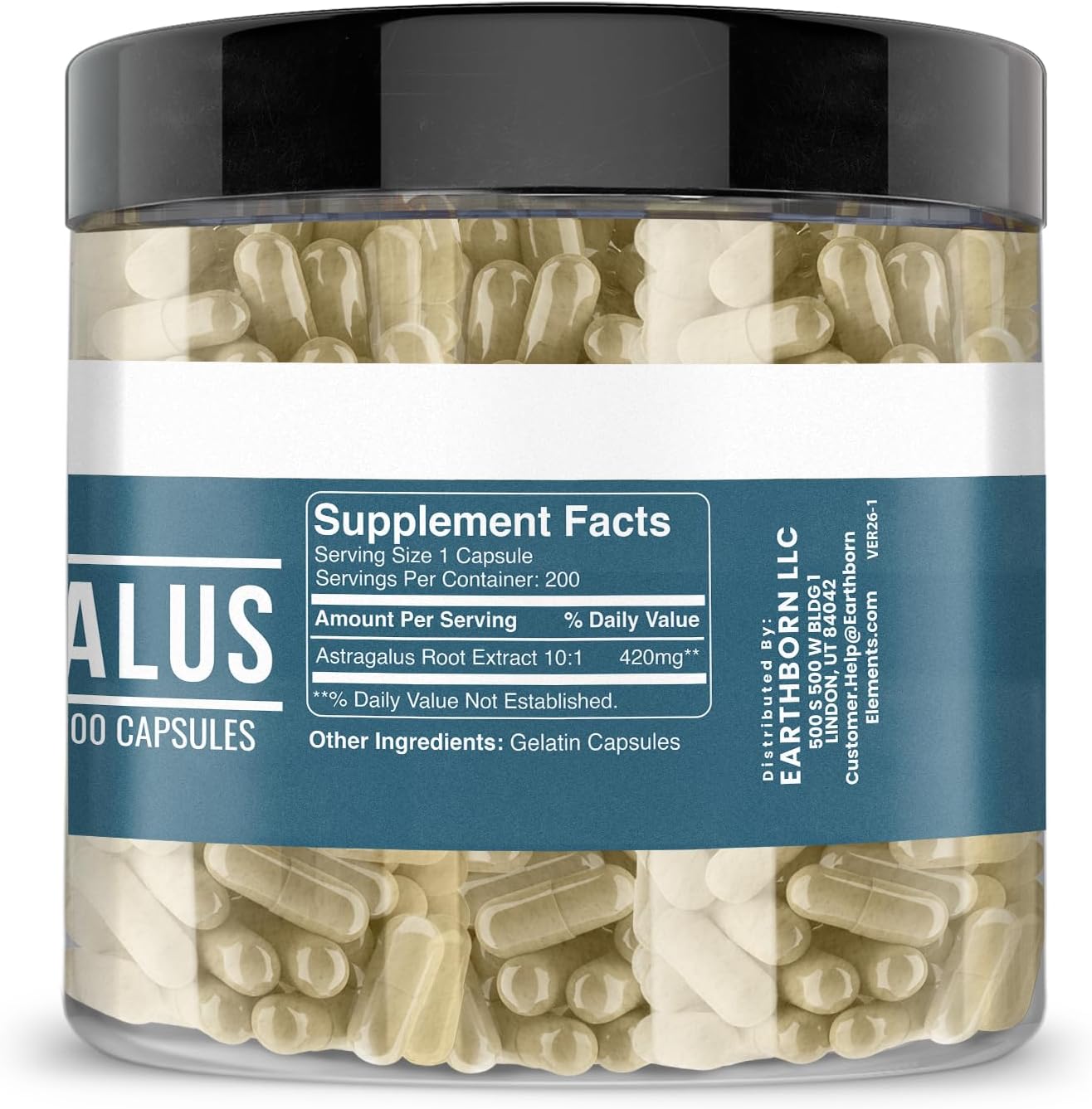 Earthborn Elements Astragalus Extract 200 Capsules, Pure & Undiluted, No Additives - Image 2