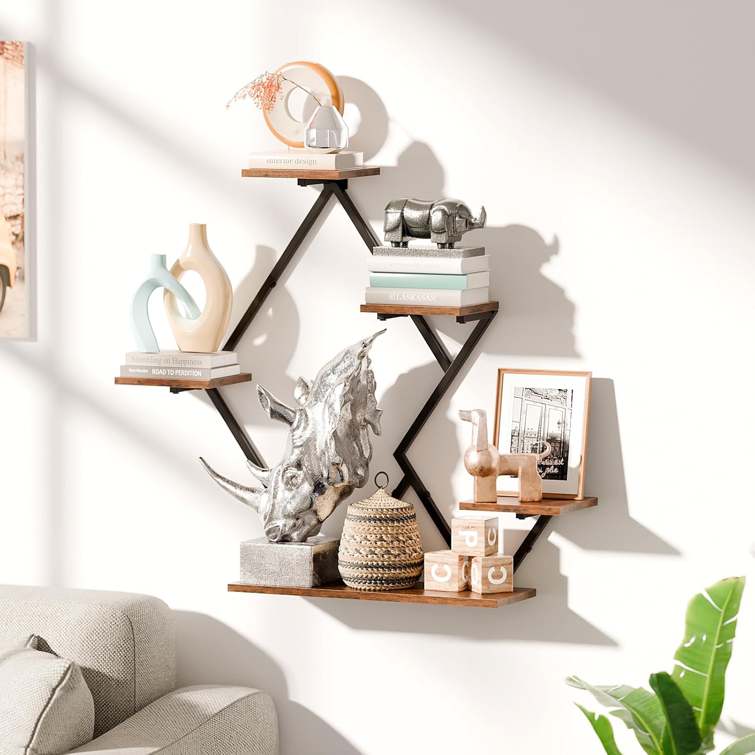 Floating Shelves for Wall, Wall Shelf for Living Room, Bedroom Décor, Large Hanging Shelf for Storage and Display for Books, Plants, Photos, Easy Install (Rustic Brown/Black)