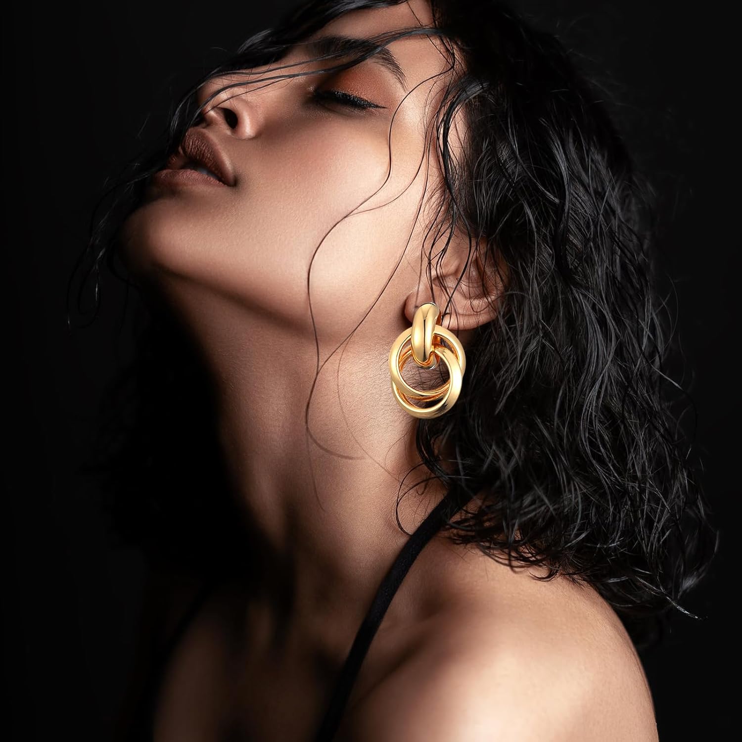 Trendy Gold Geometric Drop Dangle Earrings Chunky Gold Knot Statement Dangle Earrings for Women Long Link Dangle Earrings Jewelry - Image 2