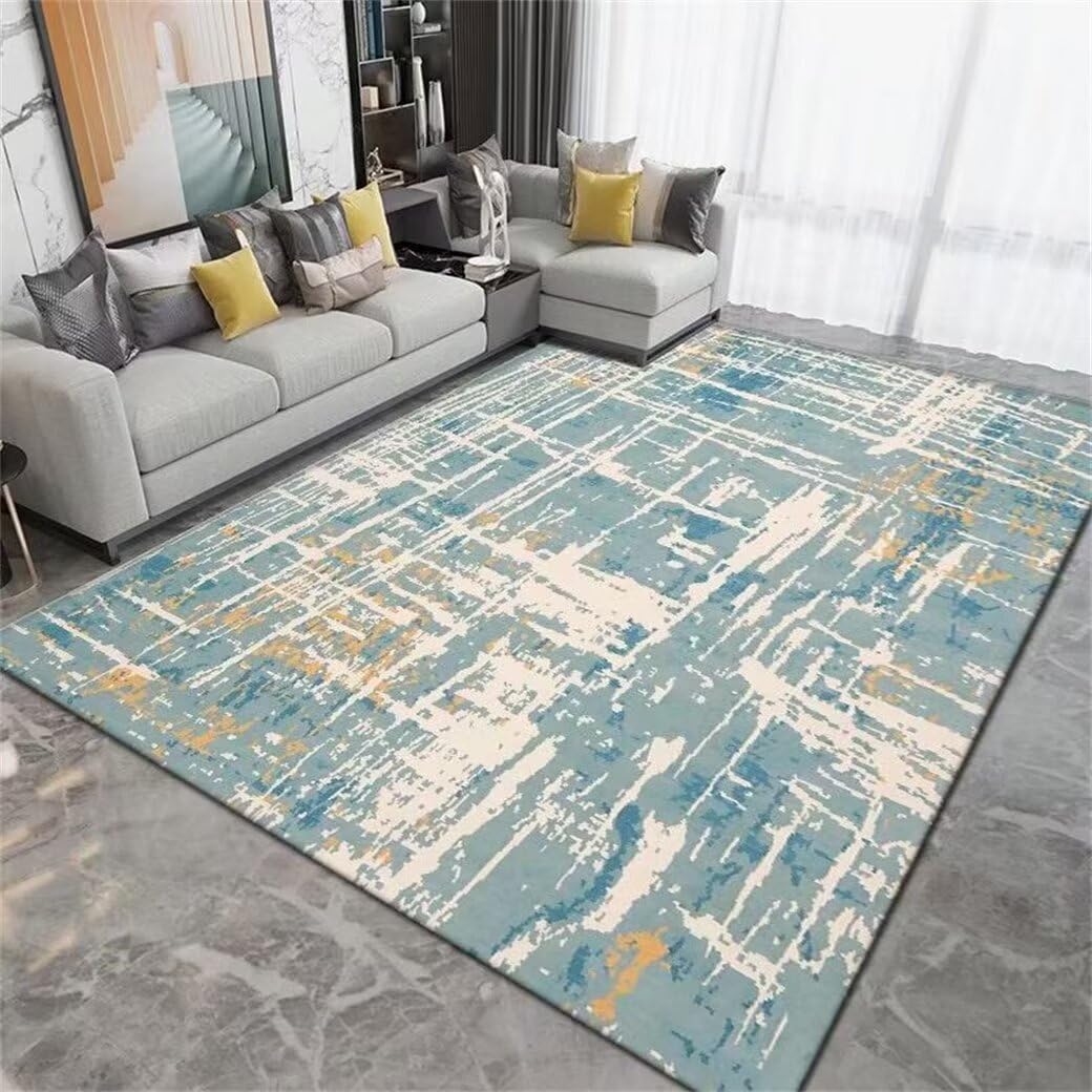 Tapis au design simple bleu grande taille 200x300cm abstrait et lavable