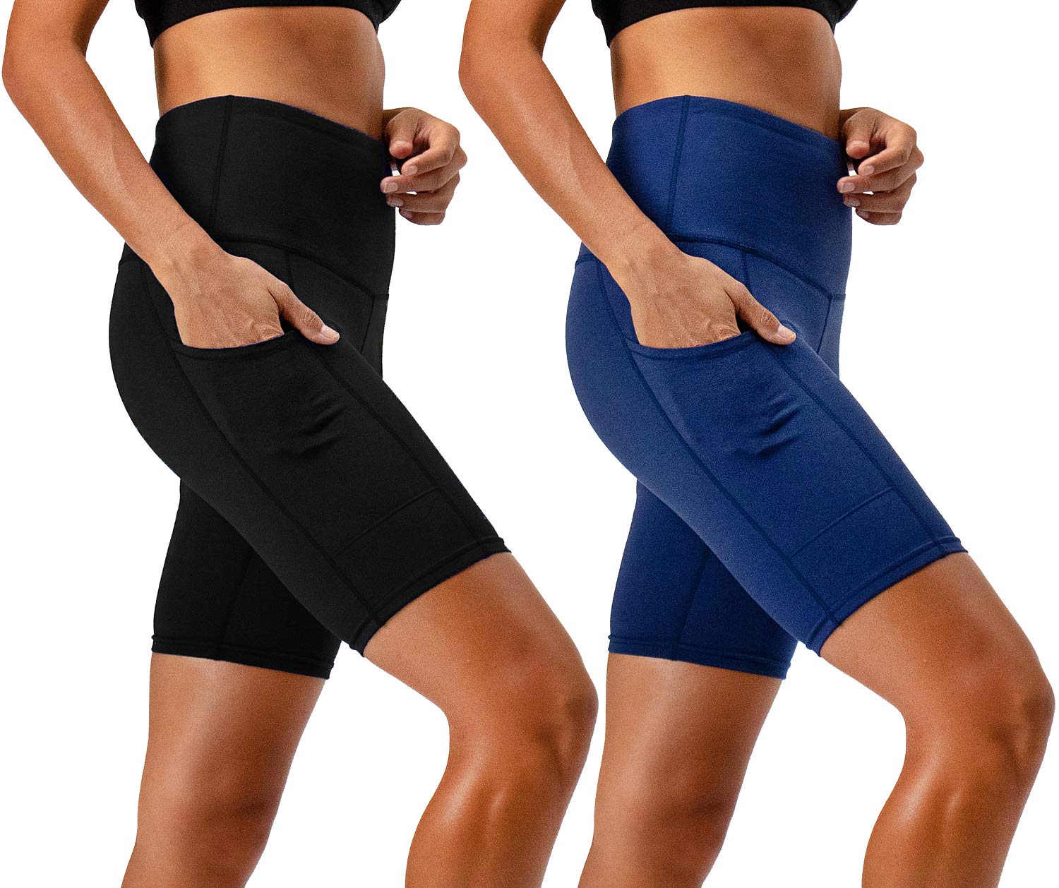 DEVOPSWomen's 2-Pack High Waist Workout Yoga Running Exercise Shorts with Side Pockets