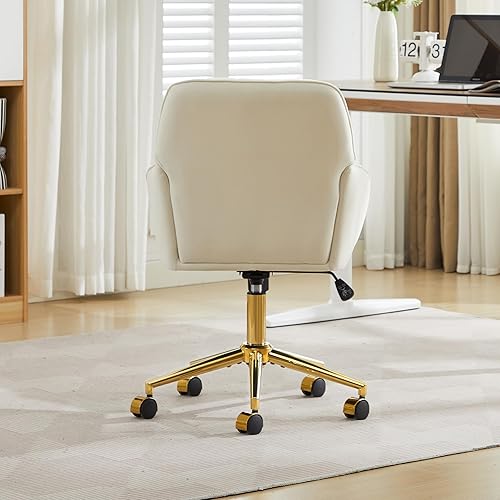 Miniatura 6 de YITAI Silla de escritorio de oficina de terciopelo con ruedas y base dorada, moderna altura ajustable de 360 grados, giratorias, tapizadas, con