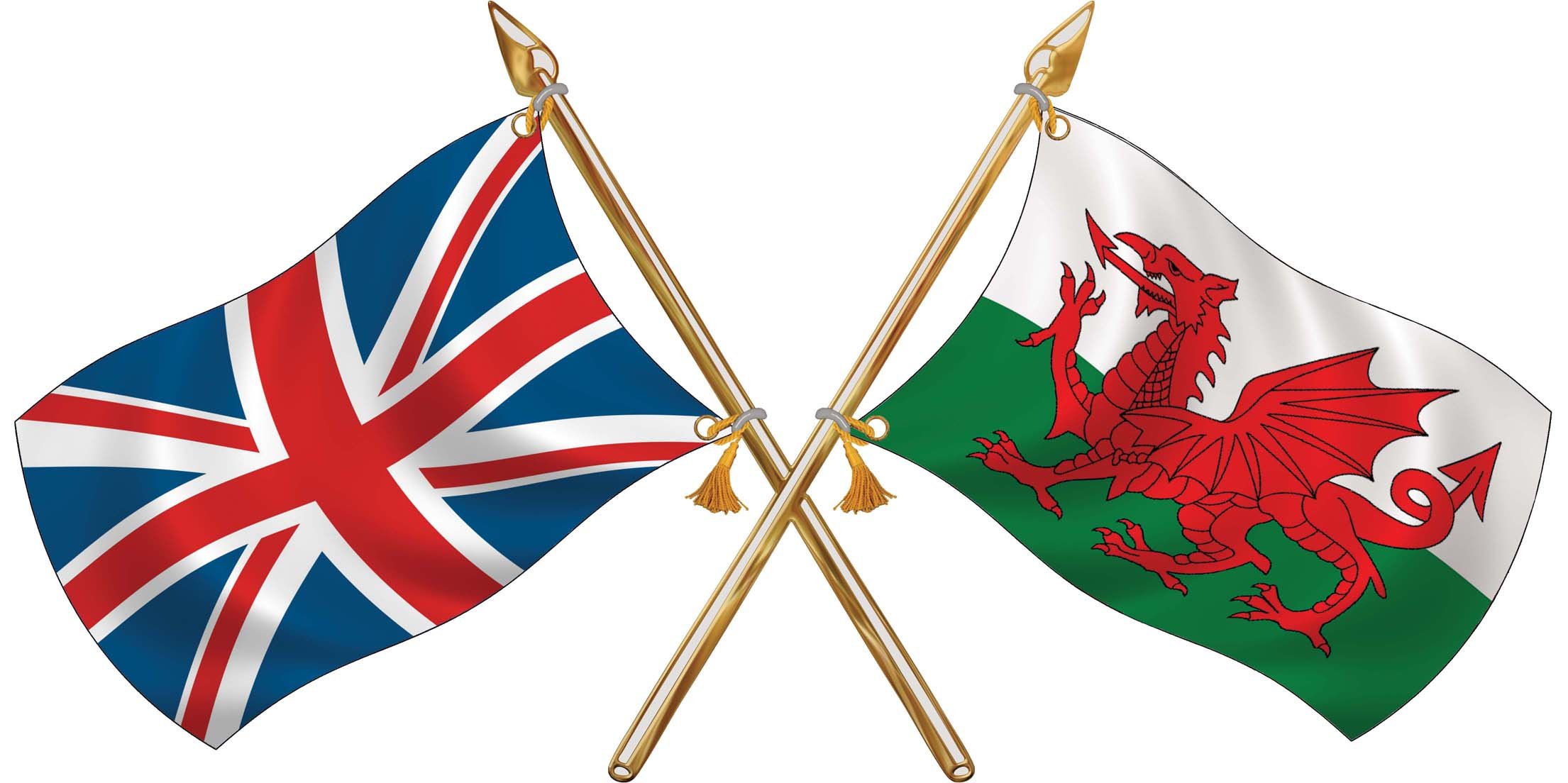 Welsh/Union Jack Crossed Flags Sticker (small 69mm x 138mm)