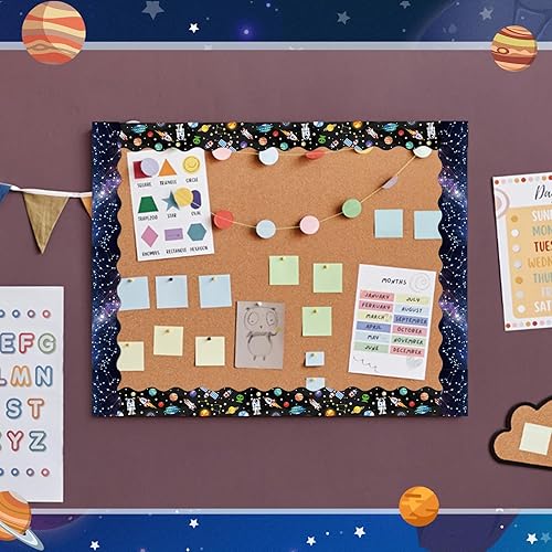 Miniatura 4 de Containlol Tablero de anuncios con temática de planeta de 236 pies, bordes de aula para tablón de anuncios para aula, oficina, pared, decoración de