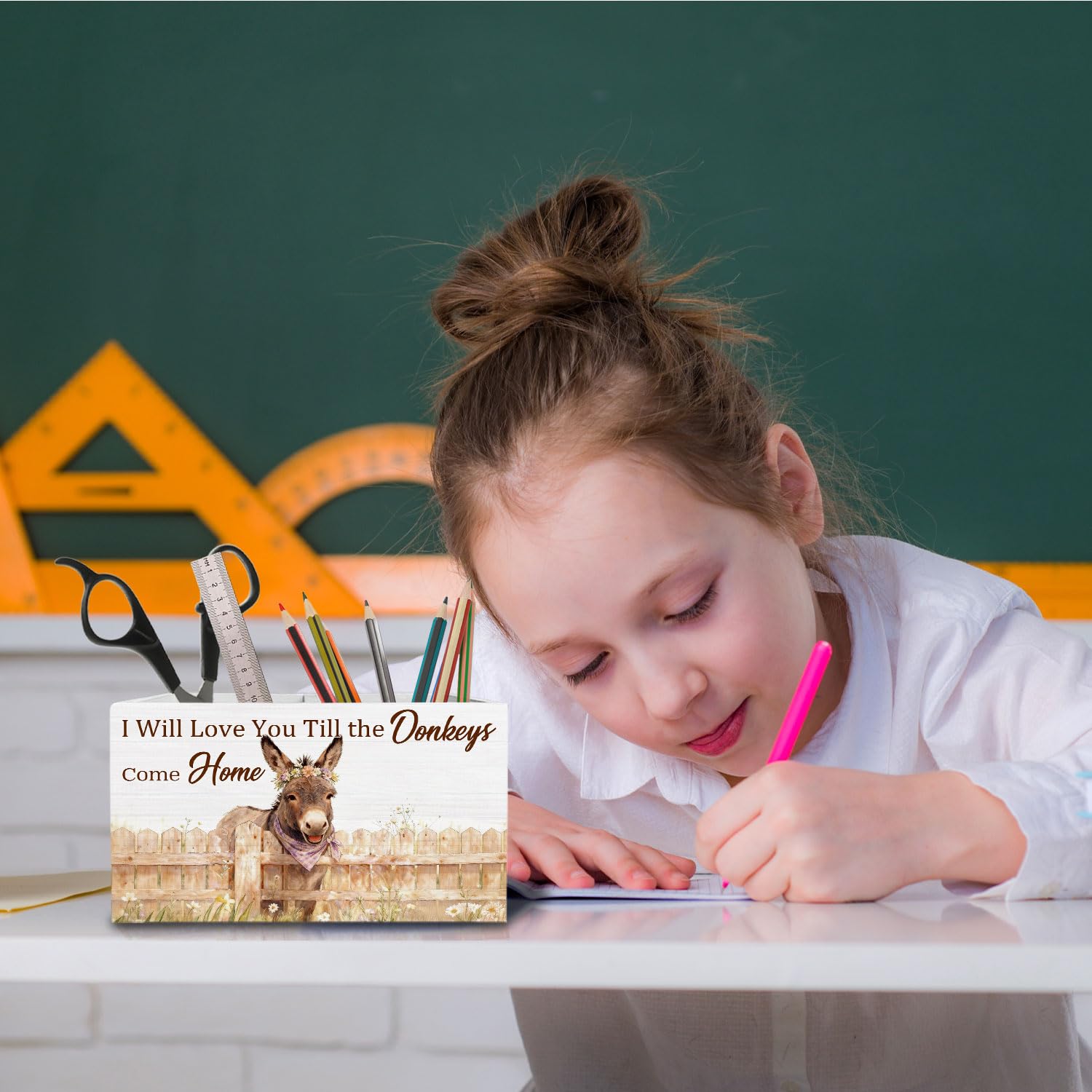 Portapenne rustico per scrivania, per amanti degli asini, regalo per gli amanti degli asini, decorazione da scrivania per camera dei bambini e ragazze, decorazione per la casa, organizer per
